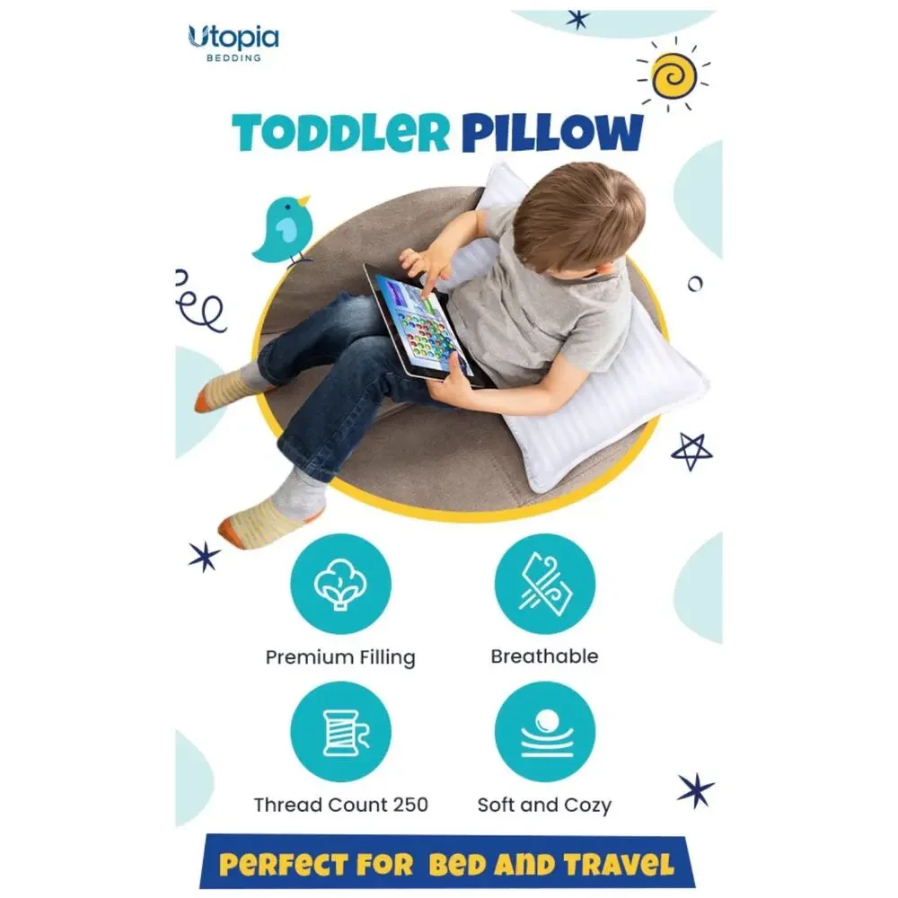 Toddler Pillow Set 2 Kids Pillows Sleep Travel Cot School 13x18 Cotton White New